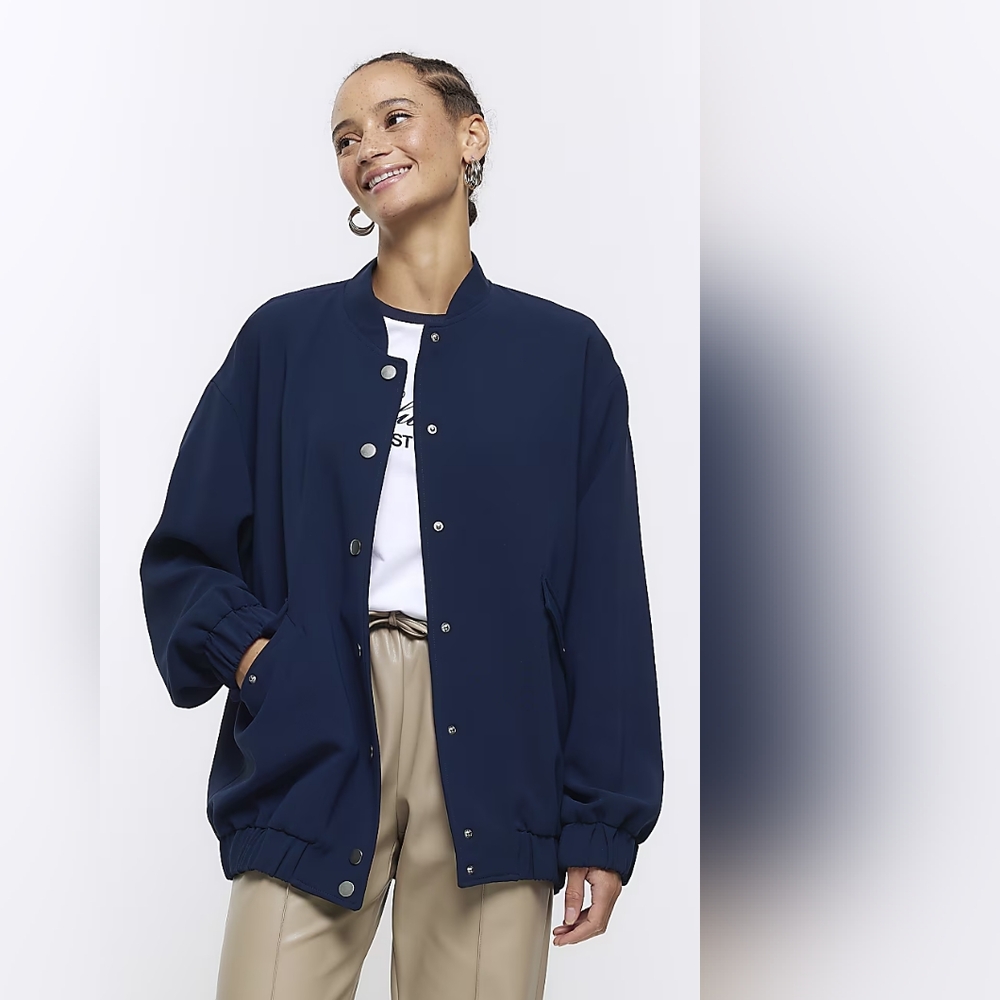 River Island Oversized Women's Navy Blue Bomber Jacket